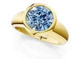 Yellow gold Bezel Set Fancy Blue Round  Solitaire Ring with Wide Band 1