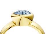 Yellow gold Bezel Set Fancy Blue Round  Solitaire Ring with Wide Band 4