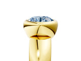 Yellow gold Bezel Set Fancy Blue Round  Solitaire Ring with Wide Band 5