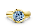 Yellow gold Bezel Set Fancy Blue Round  Solitaire Ring with Wide Band
