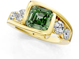 Yellow gold Bezel Set Fancy Green Asscher Cut Diamond Split Shank Ring_1