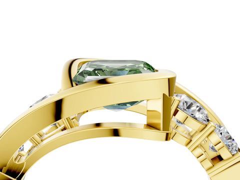 Yellow gold Bezel Set Fancy Green Asscher Cut Diamond Split Shank Ring_4