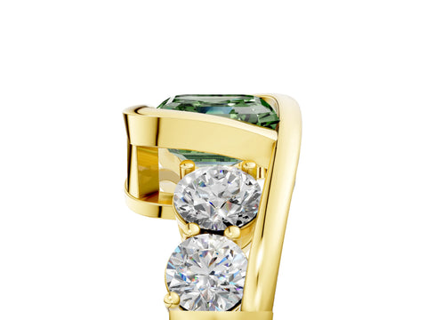 Yellow gold Bezel Set Fancy Green Asscher Cut Diamond Split Shank Ring_5