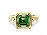 Yellow gold Bezel Set Fancy Green Asscher  Cut Solitaire Ring with Tapered Band 1