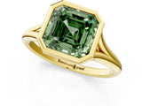 Yellow gold Bezel Set Fancy Green Asscher  Cut Solitaire Ring with Tapered Band 2