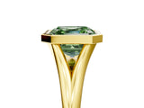 Yellow gold Bezel Set Fancy Green Asscher  Cut Solitaire Ring with Tapered Band
