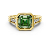 Yellow gold Bezel Set Fancy Green Asscher  Diamond Milgrain Pave Engagement Ring_17
