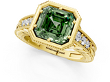 Yellow gold Bezel Set Fancy Green Asscher  Diamond Milgrain Pave Engagement Ring_18