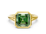 Yellow gold Bezel Set Fancy Green Asscher  Solitaire Diamond Ring with Smooth Band 1