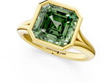 Yellow gold Bezel Set Fancy Green Asscher  Solitaire Diamond Ring with Smooth Band 2
