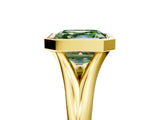 Yellow gold Bezel Set Fancy Green Asscher  Solitaire Diamond Ring with Smooth Band