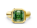 Yellow gold Bezel Set Fancy Green Asscher  Solitaire Ring with Wide Band 1