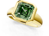 Yellow gold Bezel Set Fancy Green Asscher  Solitaire Ring with Wide Band 2