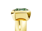 Yellow gold Bezel Set Fancy Green Asscher  Solitaire Ring with Wide Band