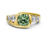 Yellow gold Bezel Set Fancy Green Cushion Cut Diamond Split Shank Ring