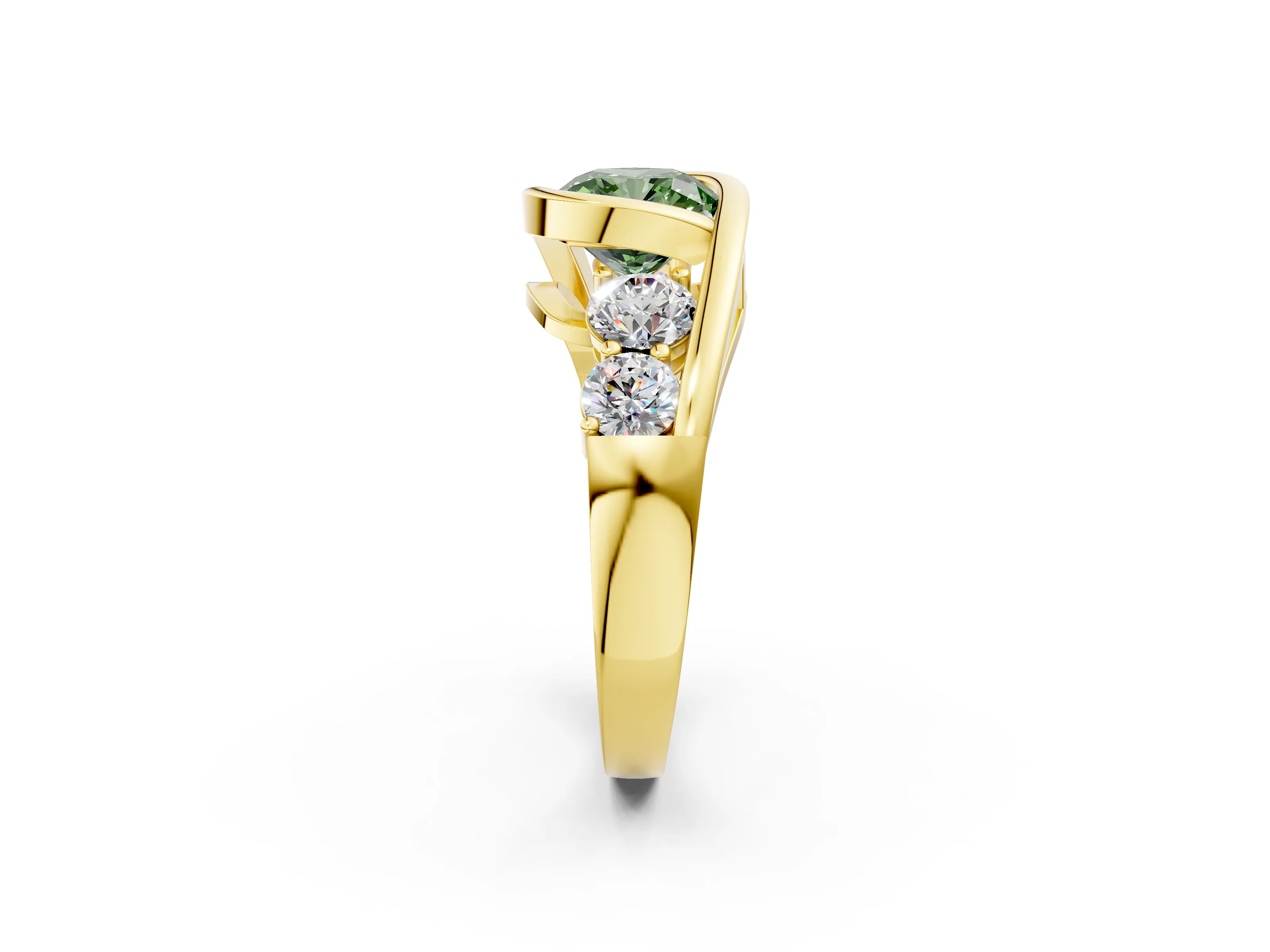 Yellow gold Bezel Set Fancy Green Cushion Cut Diamond Split Shank Ring_2