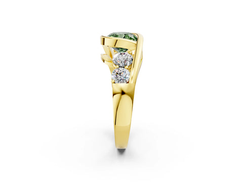 Yellow gold Bezel Set Fancy Green Cushion Cut Diamond Split Shank Ring_2