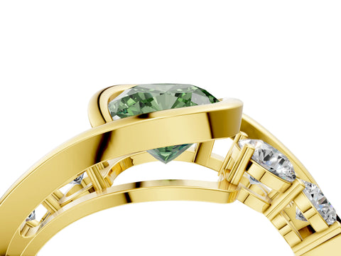 Yellow gold Bezel Set Fancy Green Cushion Cut Diamond Split Shank Ring_4