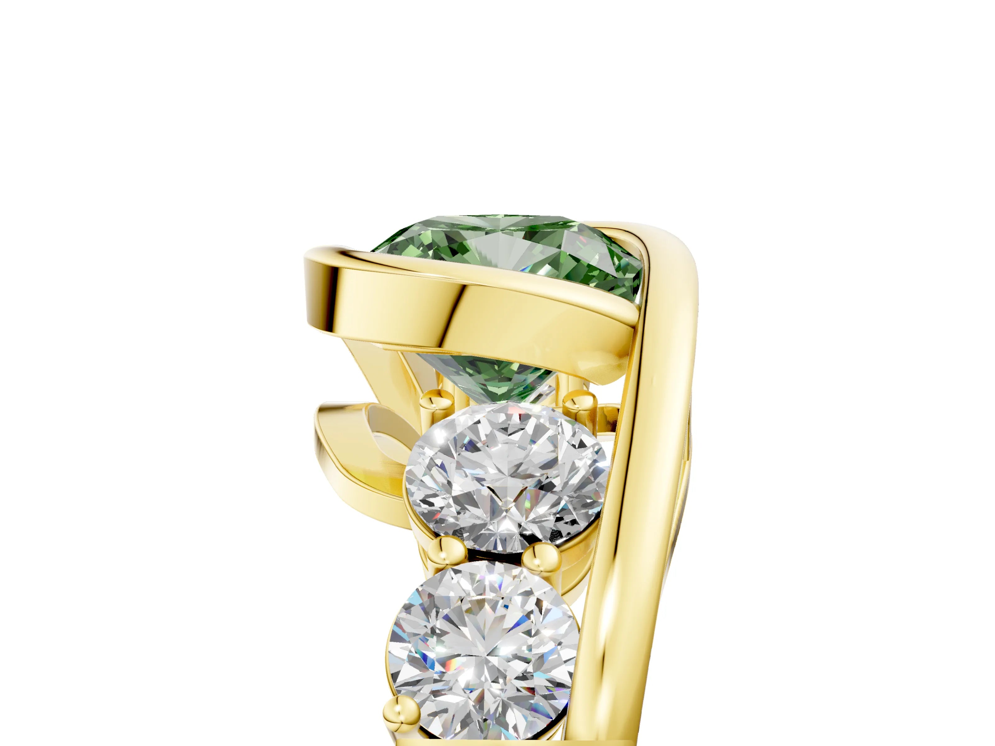 Yellow gold Bezel Set Fancy Green Cushion Cut Diamond Split Shank Ring_5