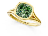 Yellow gold Bezel Set Fancy Green Cushion  Cut Solitaire Ring with Tapered Band 2