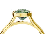 Yellow gold Bezel Set Fancy Green Cushion  Cut Solitaire Ring with Tapered Band 5