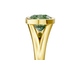 Yellow gold Bezel Set Fancy Green Cushion  Cut Solitaire Ring with Tapered Band
