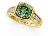 Yellow gold Bezel Set Fancy Green Cushion  Diamond Milgrain Pave Engagement Ring_34