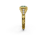 Yellow gold Bezel Set Fancy Green Cushion  Diamond Milgrain Pave Engagement Ring_35