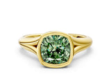 Yellow gold Bezel Set Fancy Green Cushion  Solitaire Diamond Ring with Smooth Band 2