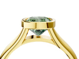 Yellow gold Bezel Set Fancy Green Cushion  Solitaire Diamond Ring with Smooth Band