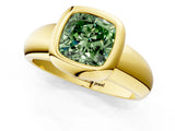 Yellow gold Bezel Set Fancy Green Cushion  Solitaire Ring with Wide Band 2