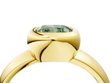 Yellow gold Bezel Set Fancy Green Cushion  Solitaire Ring with Wide Band 5