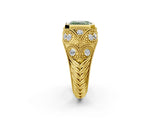 Yellow gold Bezel Set Fancy Green Emerald Cut Diamond Milgrain Band Ring_2