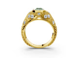 Yellow gold Bezel Set Fancy Green Emerald Cut Diamond Milgrain Band Ring_3