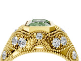 Yellow gold Bezel Set Fancy Green Emerald Cut Diamond Milgrain Band Ring_4