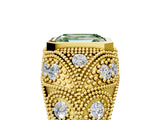 Yellow gold Bezel Set Fancy Green Emerald Cut Diamond Milgrain Band Ring_5
