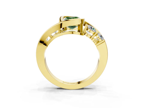 Yellow gold Bezel Set Fancy Green Emerald Cut Diamond Split Shank Ring_3