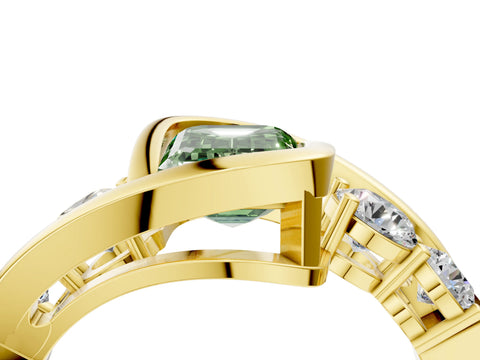 Yellow gold Bezel Set Fancy Green Emerald Cut Diamond Split Shank Ring_4