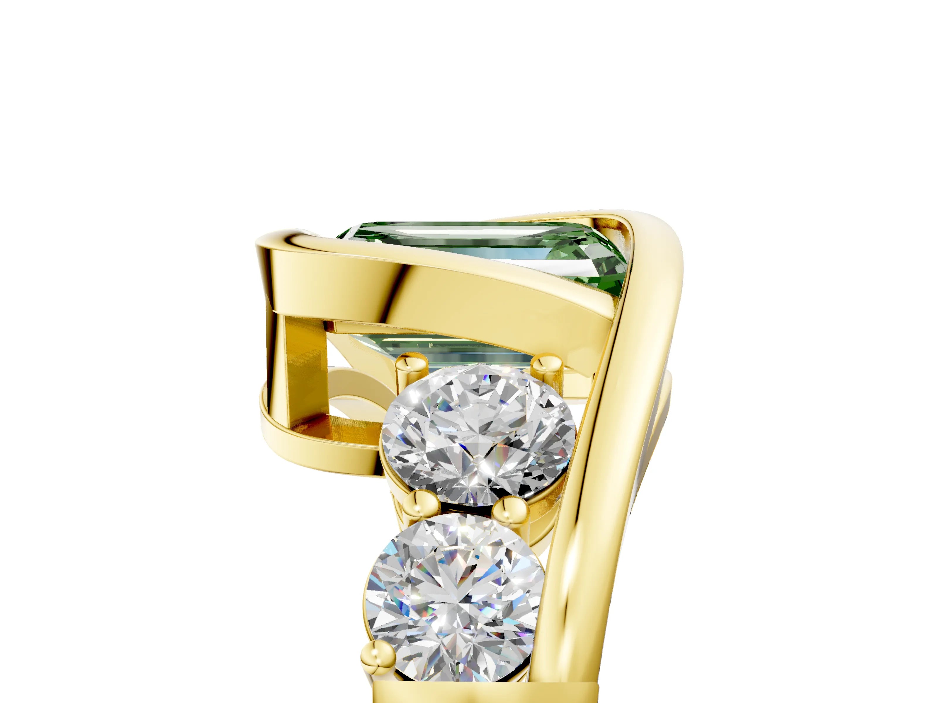 Yellow gold Bezel Set Fancy Green Emerald Cut Diamond Split Shank Ring_5