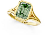 Yellow gold Bezel Set Fancy Green Emerald  Cut Solitaire Ring with Tapered Band 2