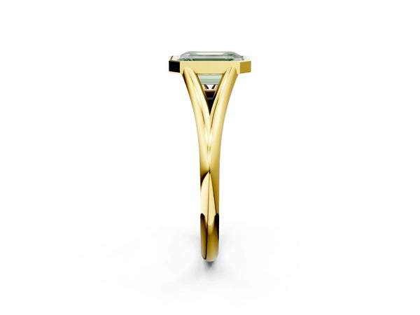 Yellow Gold Emerald Cut Bezel Engagement Ring Setting for Fancy Green Center