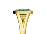 Yellow gold Bezel Set Fancy Green Emerald  Cut Solitaire Ring with Tapered Band