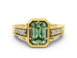Yellow gold Bezel Set Fancy Green Emerald  Diamond Milgrain Pave Engagement Ring_32