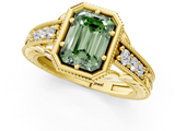 Yellow gold Bezel Set Fancy Green Emerald  Diamond Milgrain Pave Engagement Ring_33