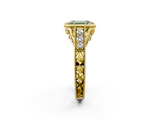 Yellow gold Bezel Set Fancy Green Emerald  Diamond Milgrain Pave Engagement Ring_34