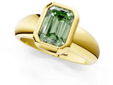 Yellow gold Bezel Set Fancy Green Emerald  Solitaire Ring with Wide Band 1