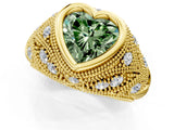 Yellow gold Bezel Set Fancy Green Heart Cut Diamond Milgrain Band Ring_1