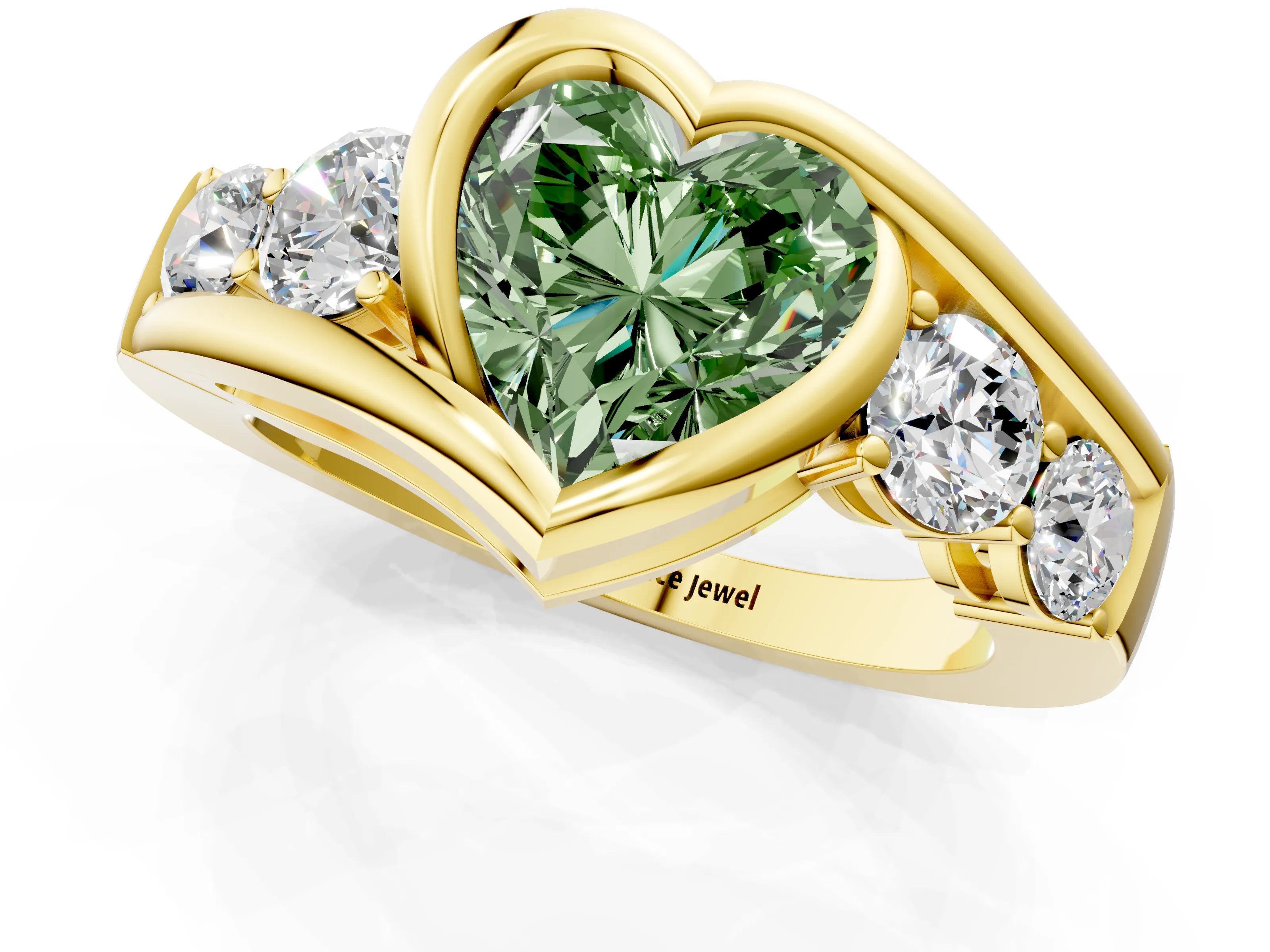 Yellow gold Bezel Set Fancy Green Heart Cut Diamond Split Shank Ring_1