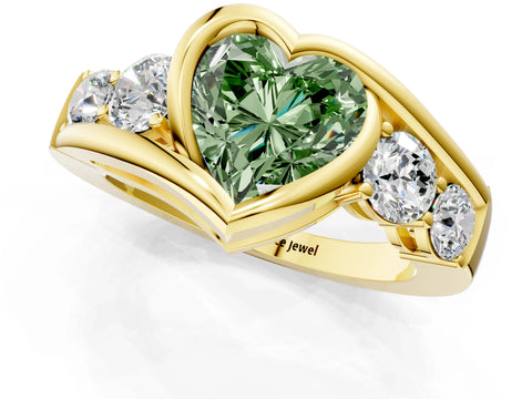 Yellow gold Bezel Set Fancy Green Heart Cut Diamond Split Shank Ring_1