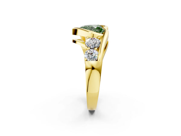 Yellow gold Bezel Set Fancy Green Heart Cut Diamond Split Shank Ring